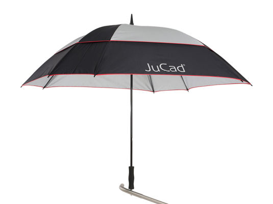 Jucad Teleskopschirm Windproof Schwarz-Silber-Rot